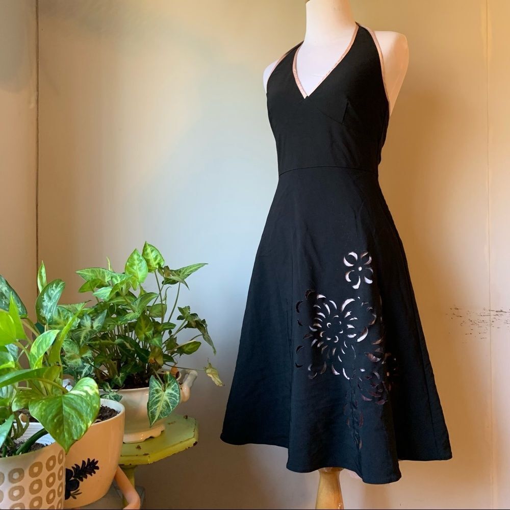 Vintage Floral Cutout Detail Halter Dress with Tulle Underskirt